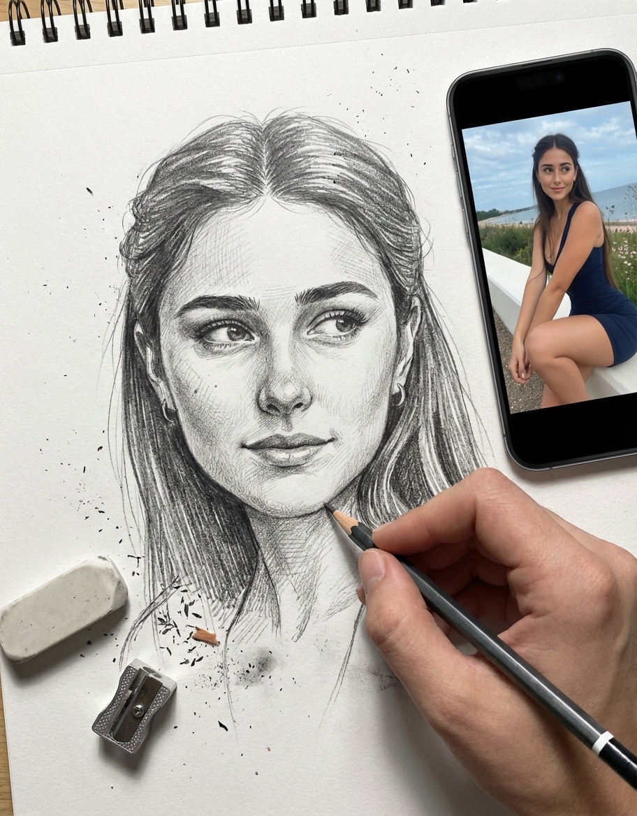 3D Graphite Pencil Sketch after